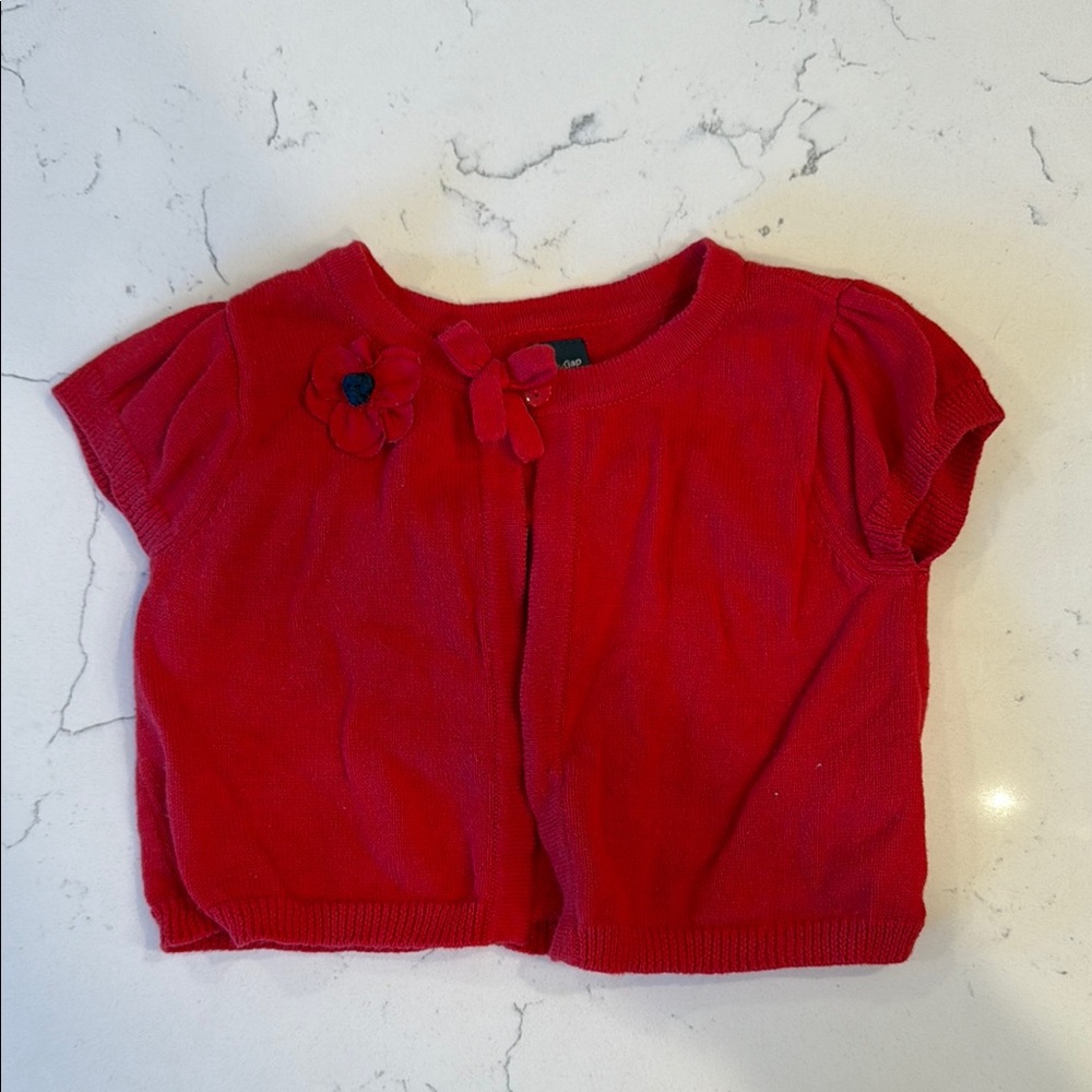 Red Kids Cardigan with Flower Detail